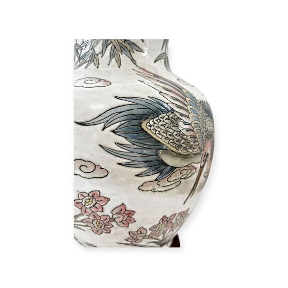 Japanese porcelain table lamp Antique With Wood Base 27" tall - Picture 9 of 13